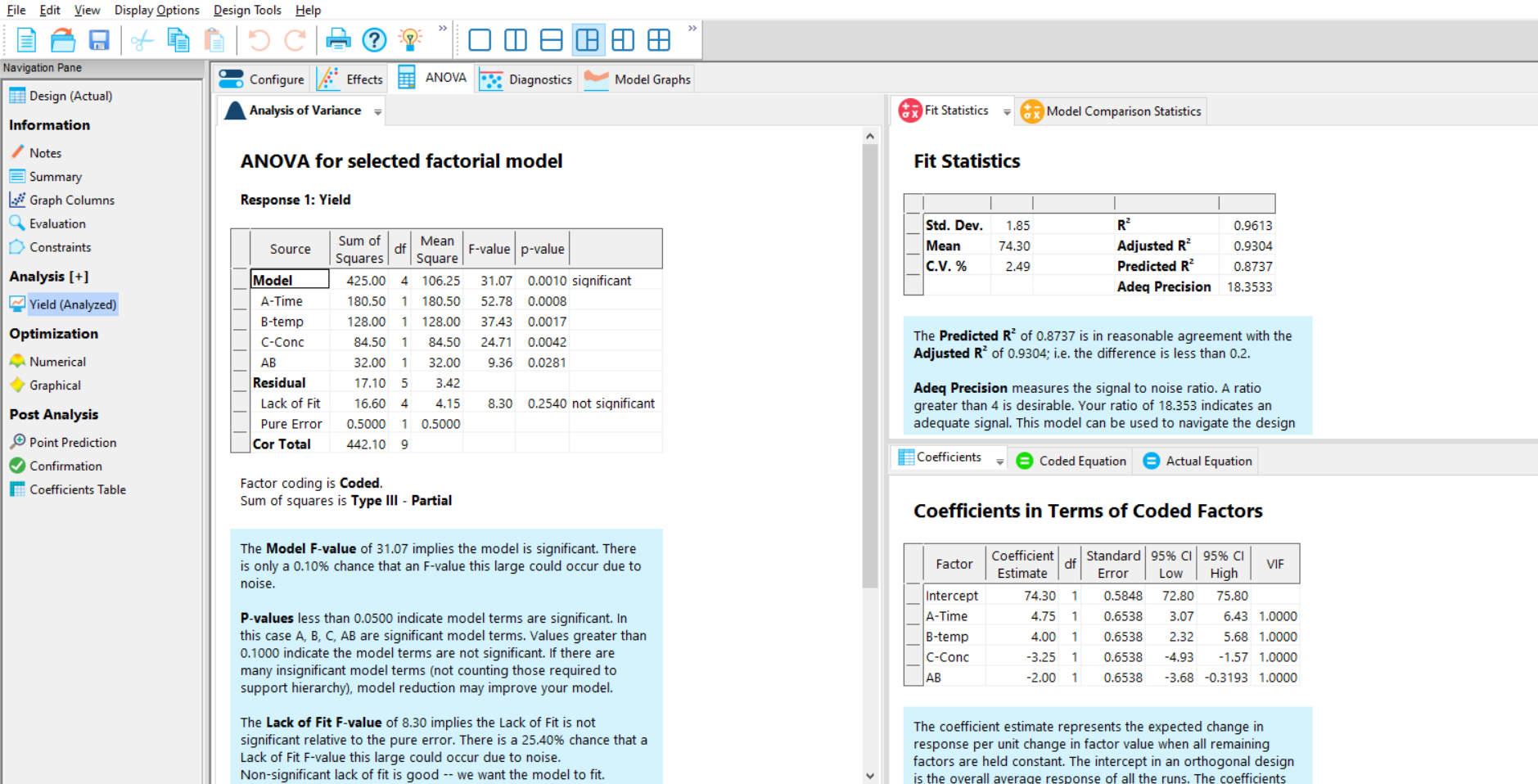 ANOVA Output After Removing The Curvature Term In Design Expert 13