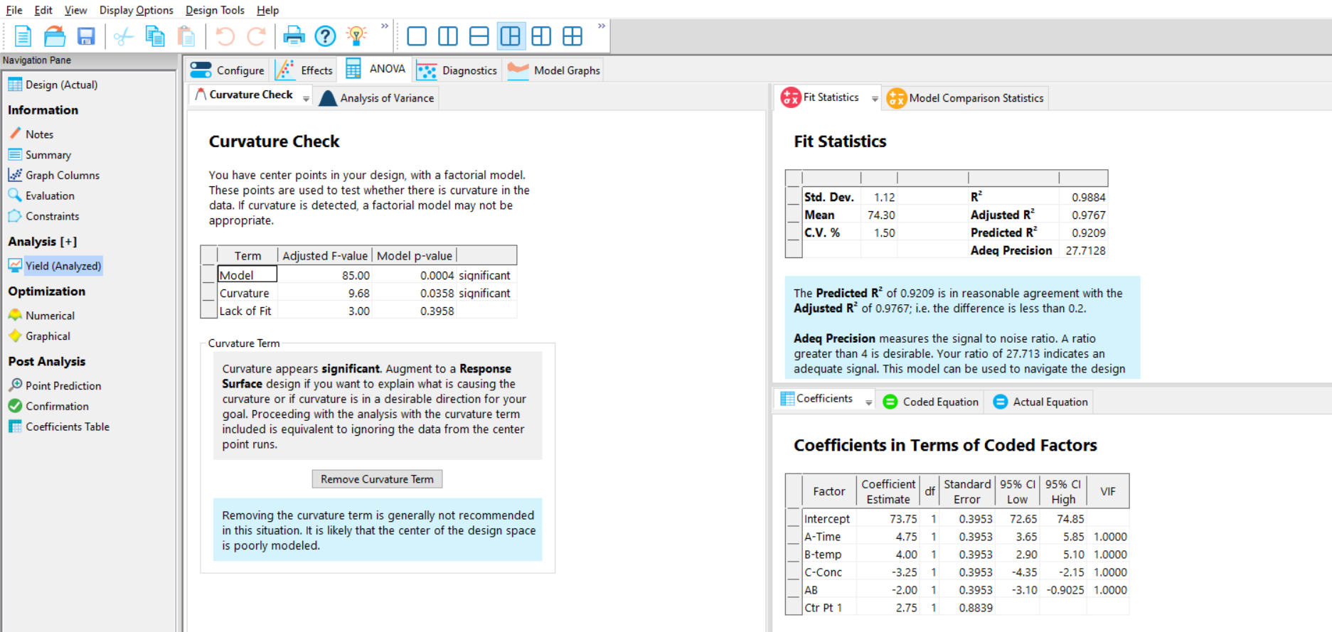 ANOVA Output In Design Expert 13