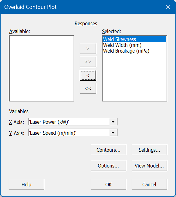 Minitab Analysis 12 Overlaid Contour Plot Dialog